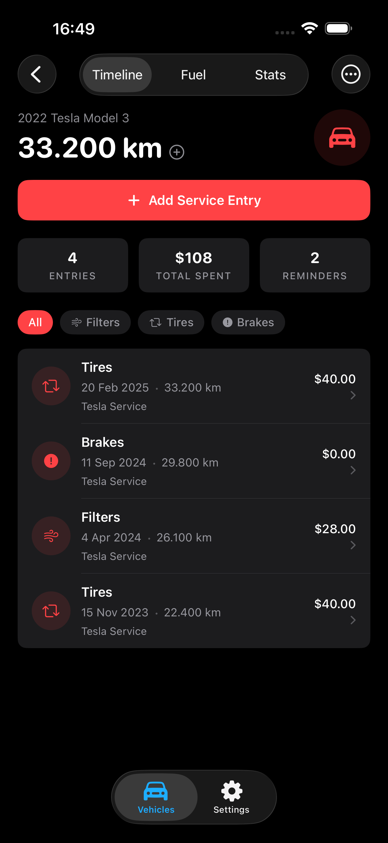 App settings for appearance, units, and reminders
